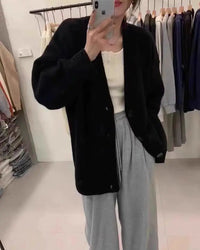 Wool V-Neck Loose-Fitting Knitted Cardigan Sweater