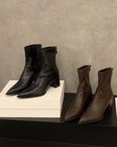 Retro-Style Pointed-Toe High-Heeled Ankle Boots