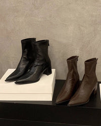 Retro-Style Pointed-Toe High-Heeled Ankle Boots