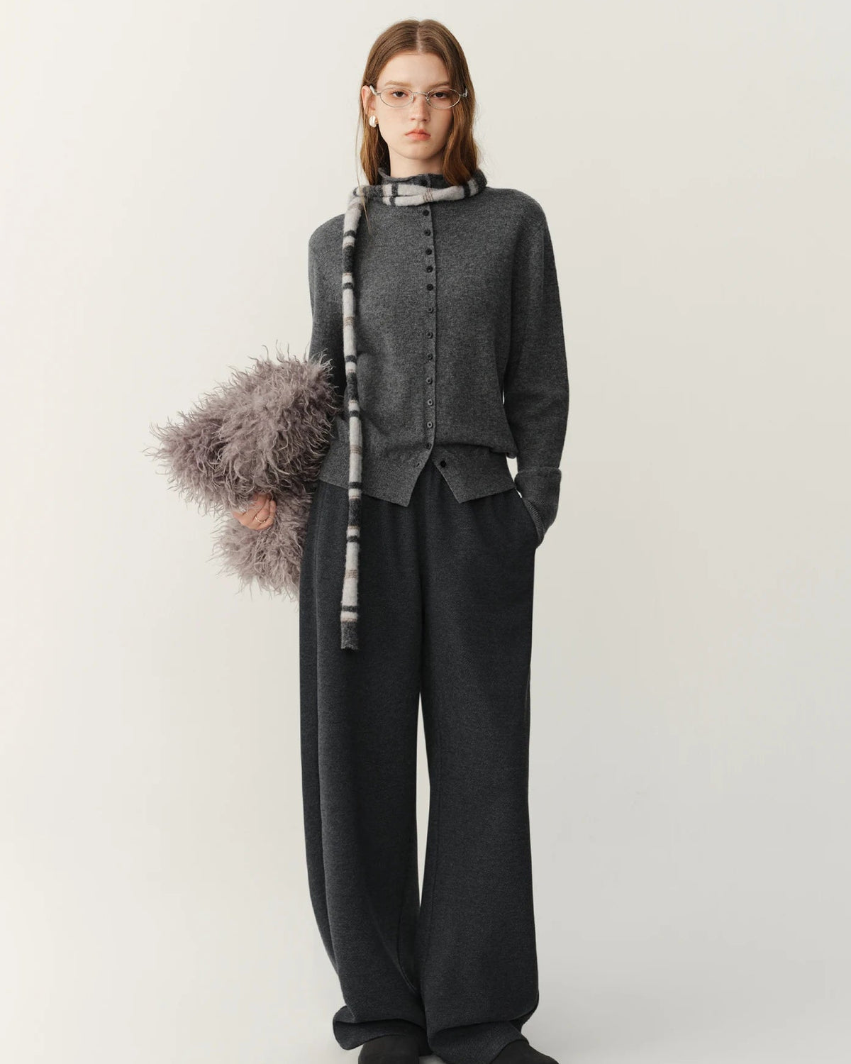 High-Neck Wool Button Cardigan