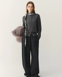 High-Neck Wool Button Cardigan