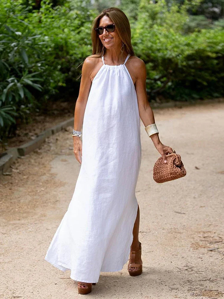 Vintage Loose Split Linen Maxi Dress