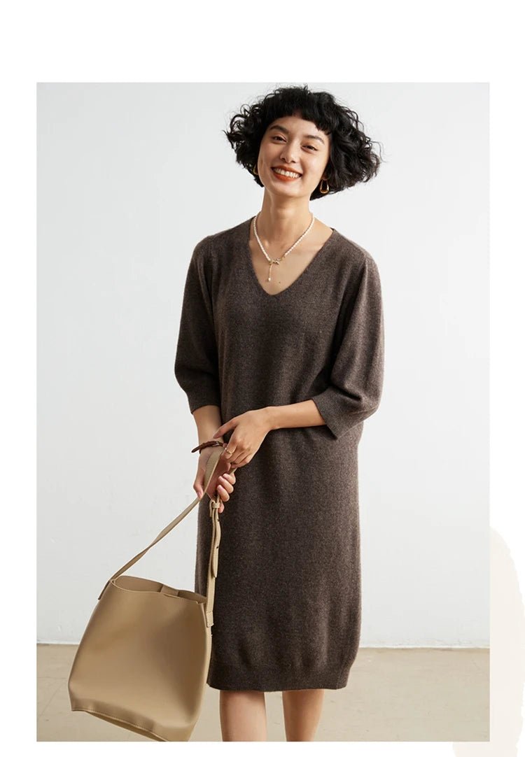 Cashmere Half Sleeve Sweater Dress