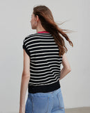 Striped Contrast V-Neck Knit Sleeveless Top
