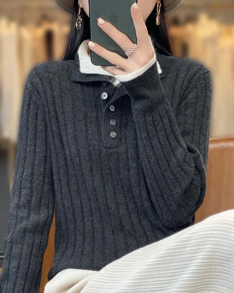 Wool Turn-Down Collar Pullover Sweater