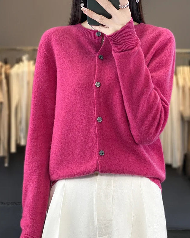 Merino Wool Round Neck Knit Cardigan