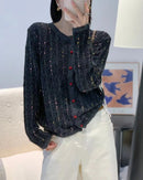 Merino Wool Blend O-Neck Colour Stripe Open Cardigan Sweater