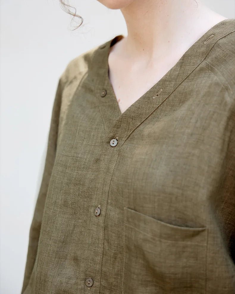 Stylish V-Neck Button-Down Loose Shirt
