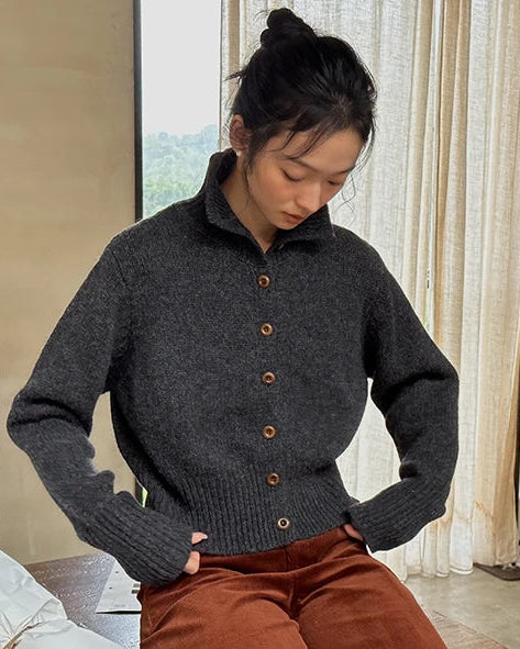 Half High Collar Cashmere Cardigan