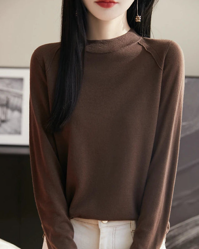 Loose-Fit Crew Neck Long-Sleeve Knitted Pullover
