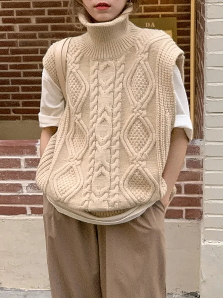 Twist Pattern Turtleneck Knitted Vest