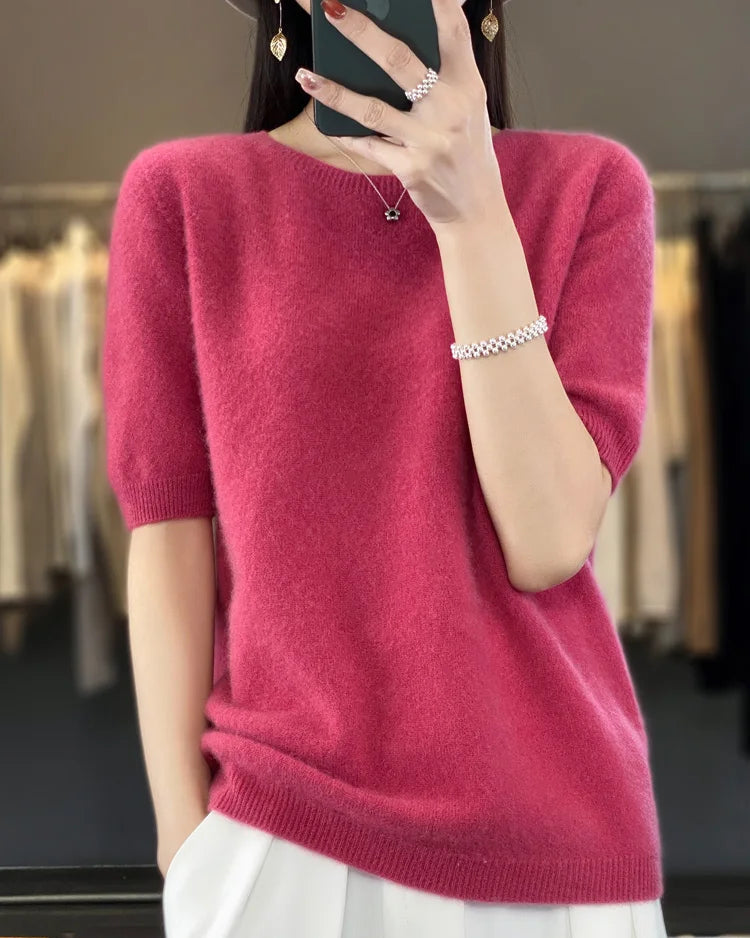 Extrafine Merino Wool Short-Sleeve Sweater