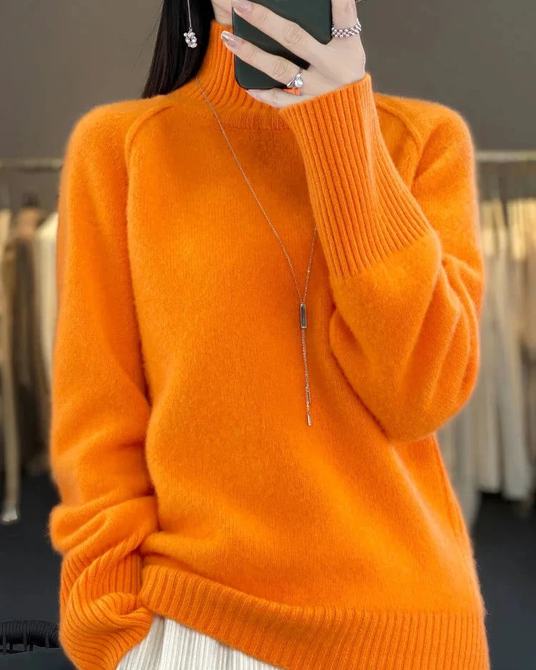 Raglan Merino Wool Mock Neck Sweater