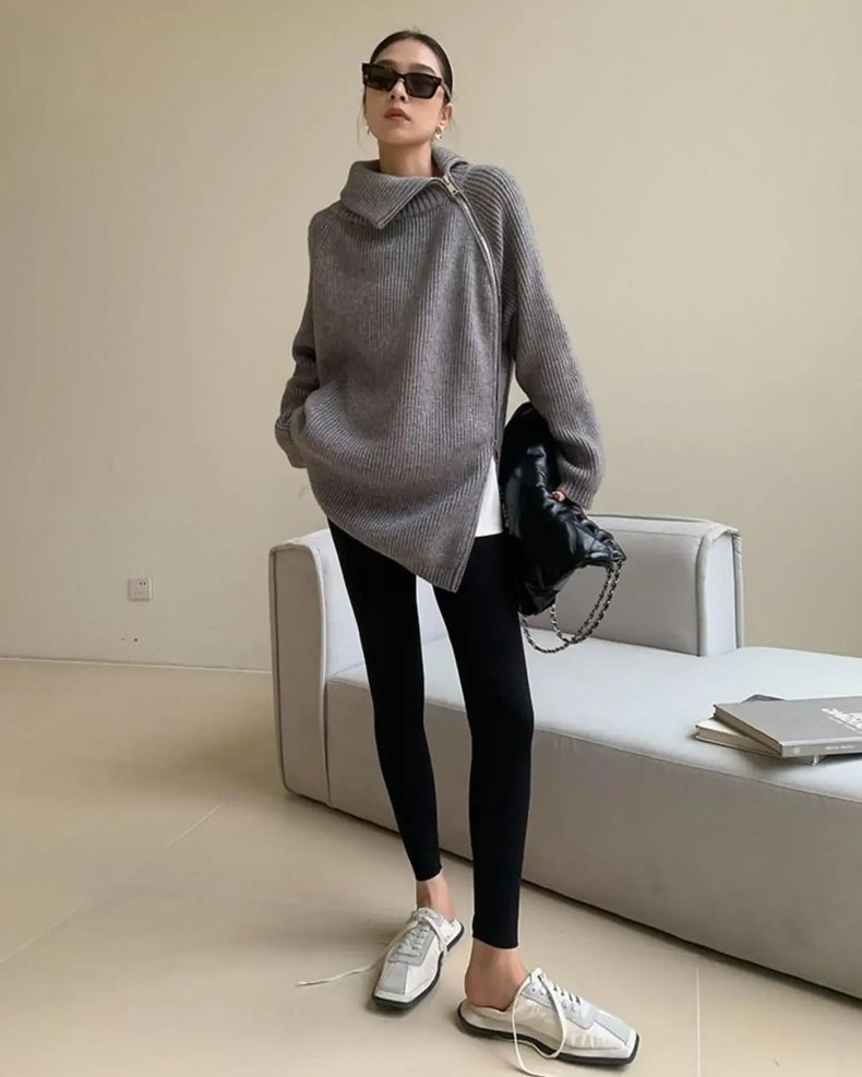 Oversize Asymmetrical Zip Knitted Sweater