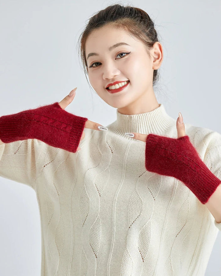 Soft Knit Wrist Warmers Thumb-Hole Mittens
