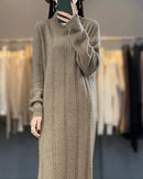Wool Cashmere Solid Turtleneck Loose Long Knit Dress