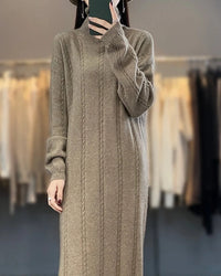 Wool Cashmere Solid Turtleneck Loose Long Knit Dress