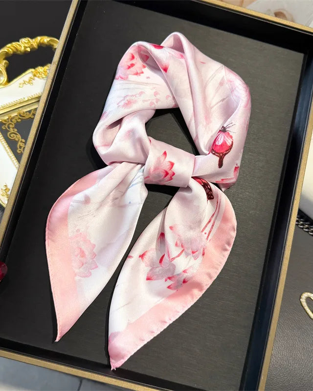 Floral Print Satin Square Scarf