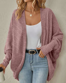 Solid Bat Sleeve Open-Front Loose Mid-Length Knit Cardigan