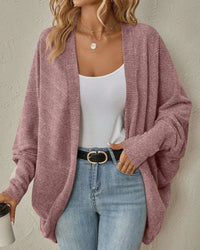 Solid Bat Sleeve Open-Front Loose Mid-Length Knit Cardigan