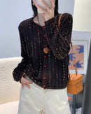 Merino Wool Blend O-Neck Colour Stripe Open Cardigan Sweater