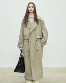 Oversized Double-Breasted Long Trench Coat