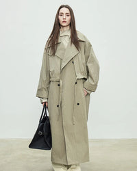 Oversized Double-Breasted Long Trench Coat