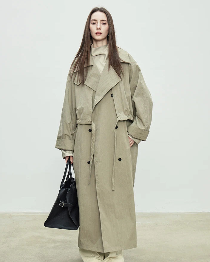 Oversized Double-Breasted Long Trench Coat