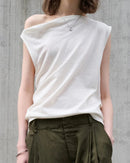 Casual Linen Cotton Irregular Shoulder T-Shirt