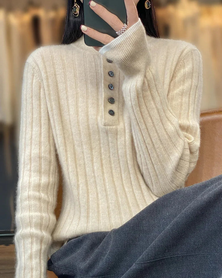 Wool Turn-Down Collar Pullover Sweater