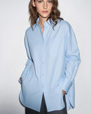 Simple Commuter Lapel Drop Shoulder Sleeve Shirt