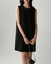 Round-Neck Sleeveless Satin Straight-Cut Dress