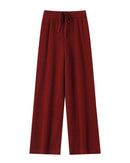 Wool Casual Drawstring Stretch Wide-Leg Pants
