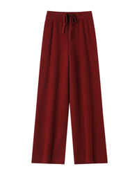 Wool Casual Drawstring Stretch Wide-Leg Pants