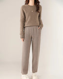Merino Wool Solid High Waist Knit Pencil Trousers