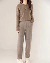 Merino Wool Solid High Waist Knit Pencil Trousers