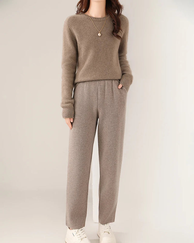 Merino Wool Solid High Waist Knit Pencil Trousers