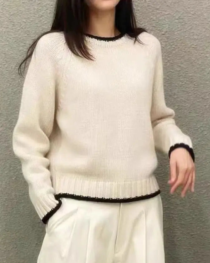 Contrast-Trim Merino Wool Sweater