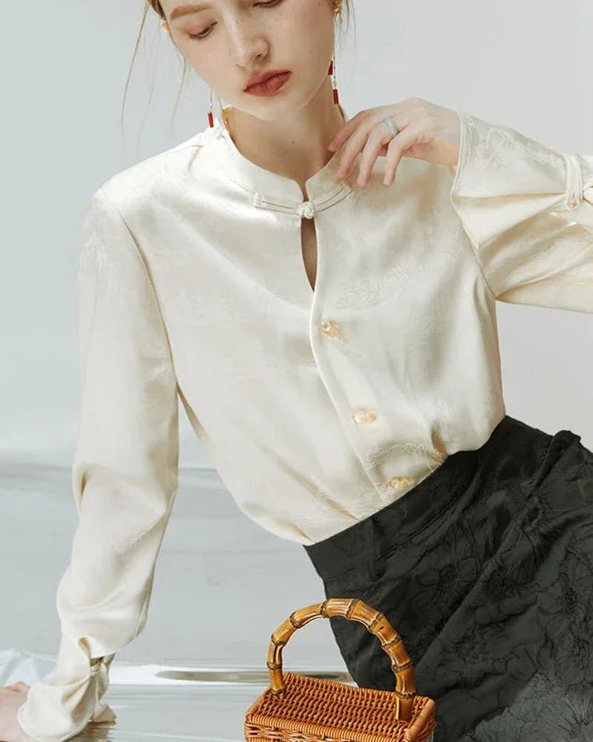 New Chinese Style Acetic Acid Button-down Shirt