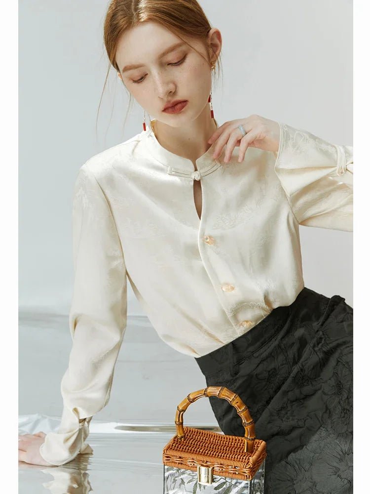 New Chinese Style Acetic Acid Button-down Shirt