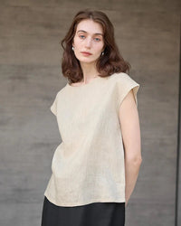 Linen Crew Neck Loose Casual Sleeveless Shirt
