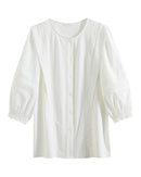 Round Neck Lace Lantern Sleeve Elegant Shirt