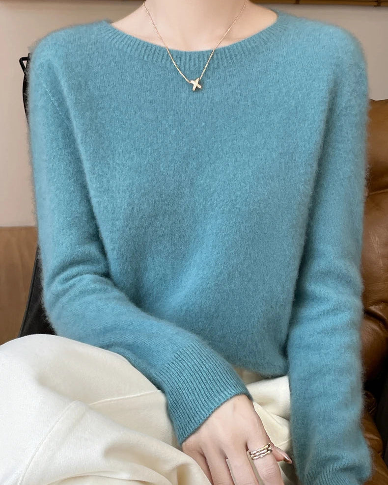 Merino Wool O-Neck Pullover Sweater
