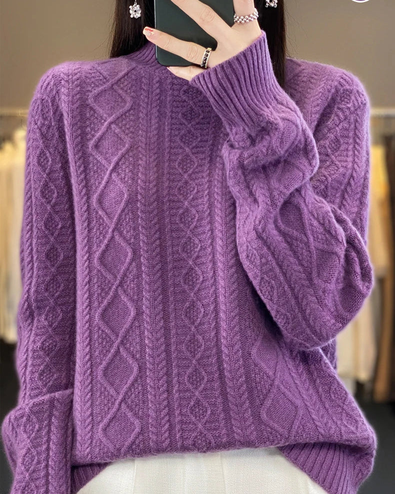 Diamond-Knit Wool Mock-Neck Sweater
