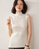 Cashmere Knitted Sleeveless Mock Neck Sweater