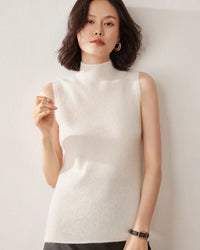 Cashmere Knitted Sleeveless Mock Neck Sweater