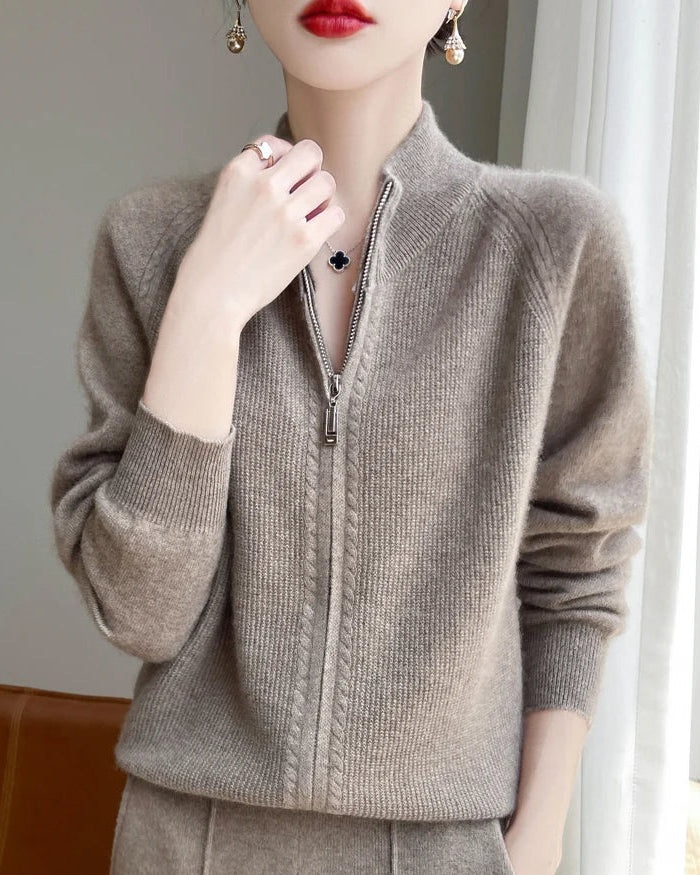 Raglan Merino Wool Zip Cardigan