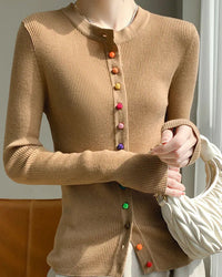 Wool Casual Crew Neck Single-Breasted Sweater