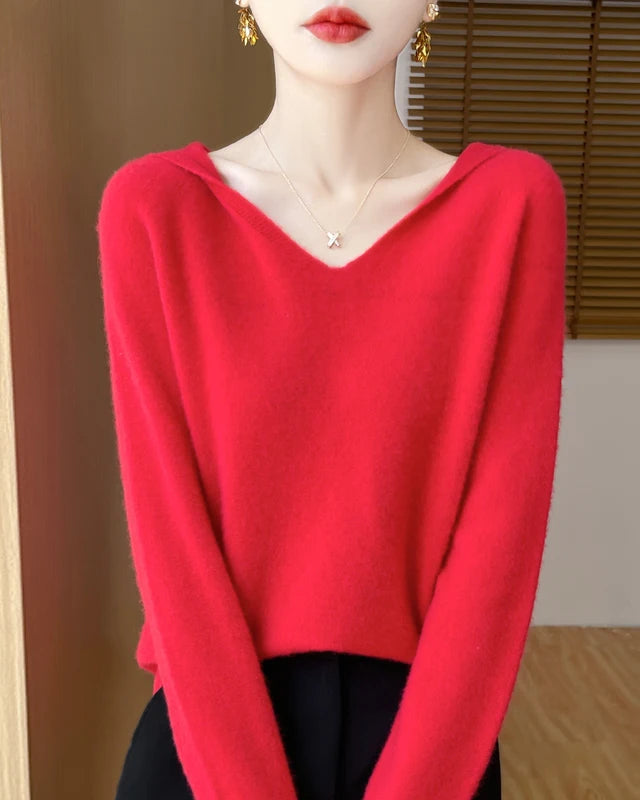 Merino Wool Hooded Pullover Sweater