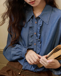 Ruffled Placket Denim Shirt